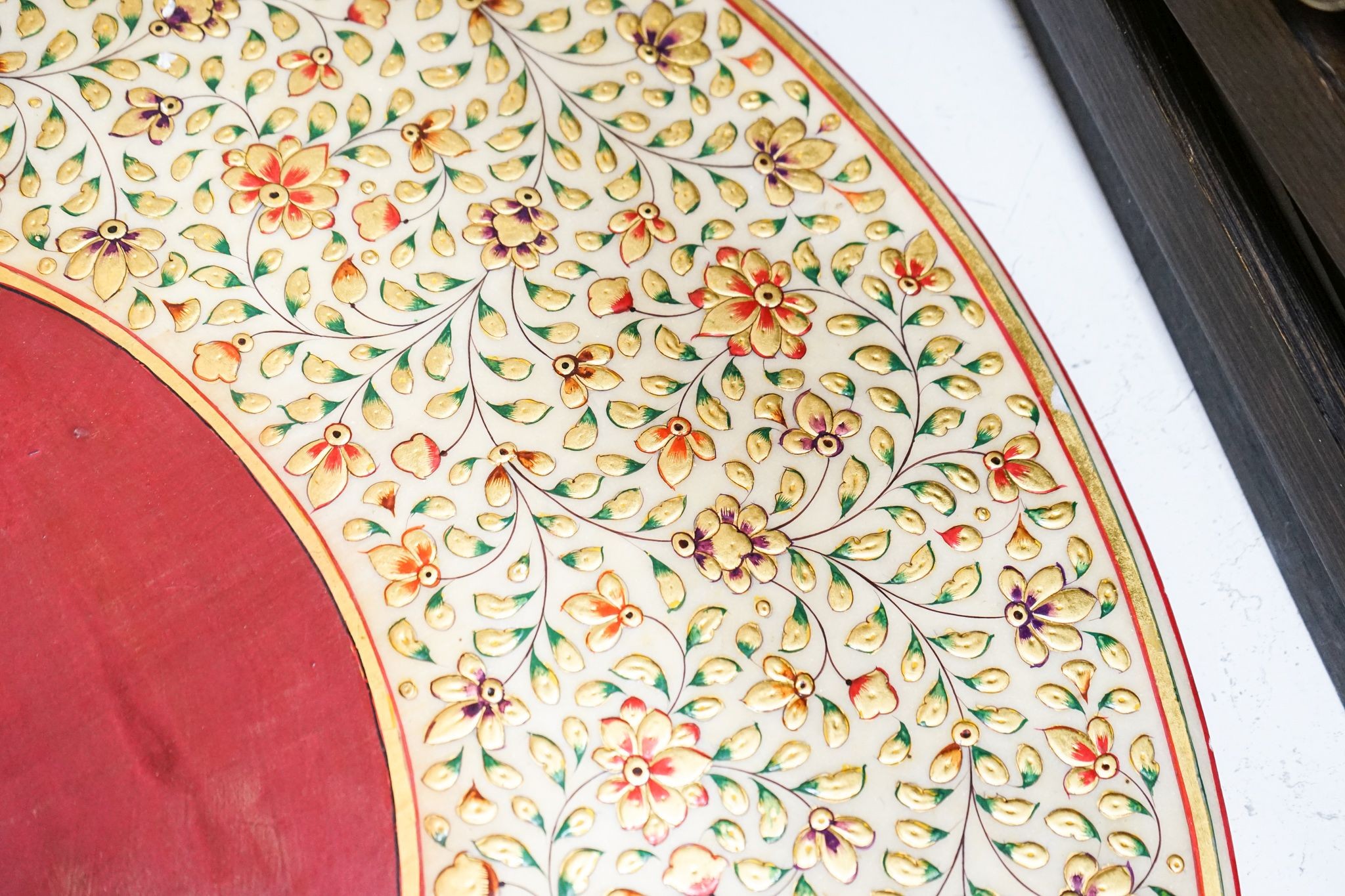 An Indian Kashmiri painted alabaster table top 76cm